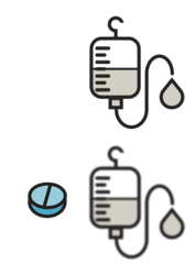 IV bag x 2 with blue pill